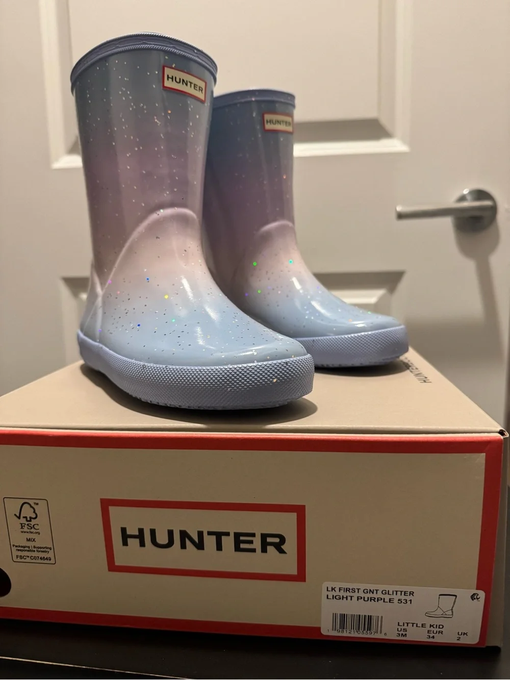 Hunter Kids' Pastel Blue-Pink Ombre Glitter Rain Boots